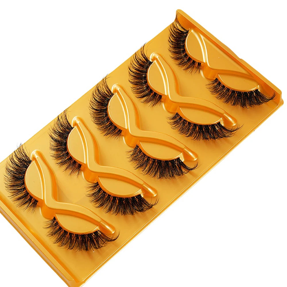 5 pairs of European and American fox style eye tail elongated false eyelashes, transparent stem, three-dimensional simulation, d