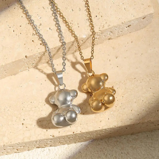 3PCS Anime Style 3D Cute Bear Earrings Necklace Set For Women High Quality Stainless Steel Not Fading INS Couples Gift Jewelry