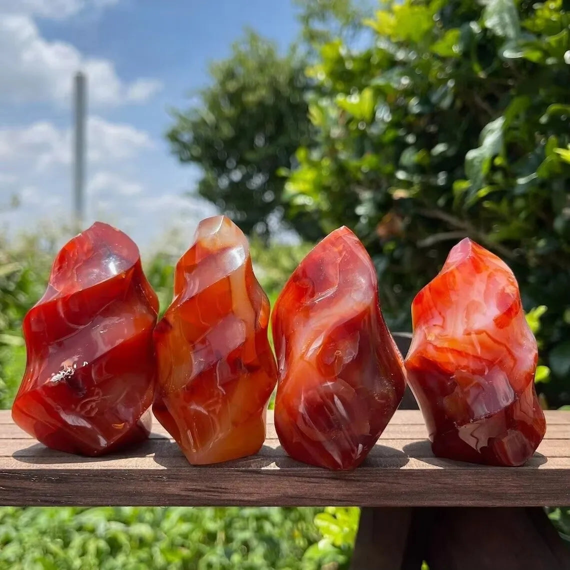 Natural Crystal Red Agate Torch Carnelian Flame Quartz Carving Ornament Gemstone Crafts Mineral Free Healing Reiki Decor