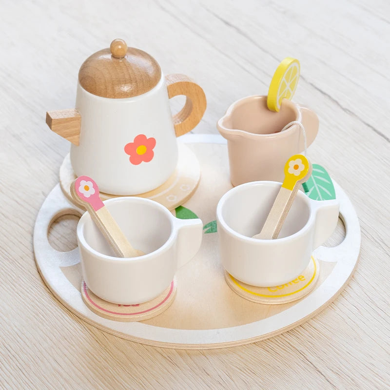 Kids Simulation Wooden Dessert Food Toys Kitchen Cookies Coffee Afternoon Tea Pretend Play Toys for Boy Girls Birthday Xmas Gift