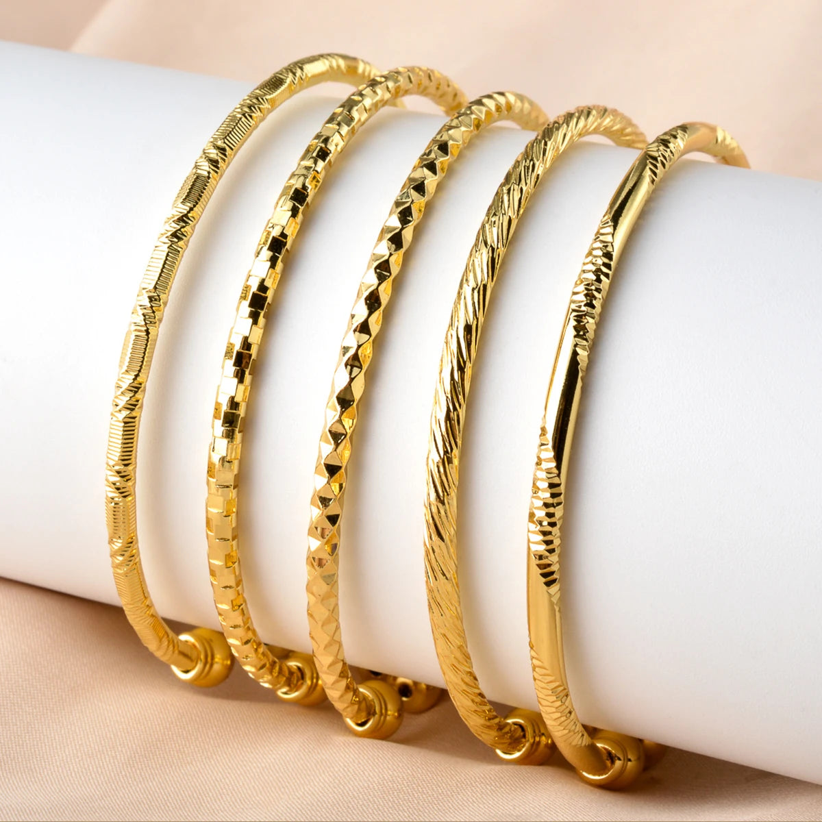 6Pcs/Set Dubai Bangles Set For Women Indian Africa Lady Jewelry Ethiopian Gold Color Cuff Bangles Wedding Bride Jewelry Gift