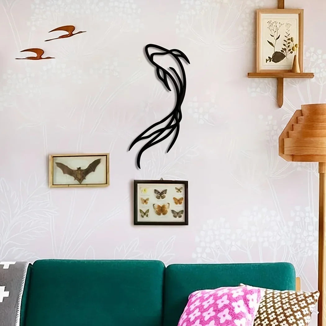 Feng Fish Art Metal Sculpture - Minimalist Line Art, Metal Wall Art, Betta Fish Wall Decor Abstract Art,Fish Vase Room Sticker