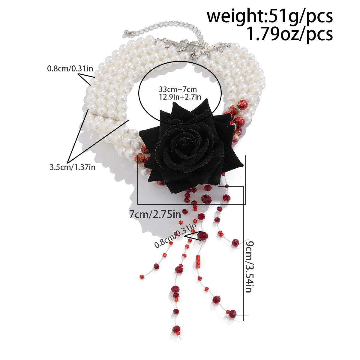 Ingemark Multilayer Imitation Pearl Rose Flower Clavicle Chain Necklace Women Goth Red Crystal Pendant Choker Halloween Jewelry