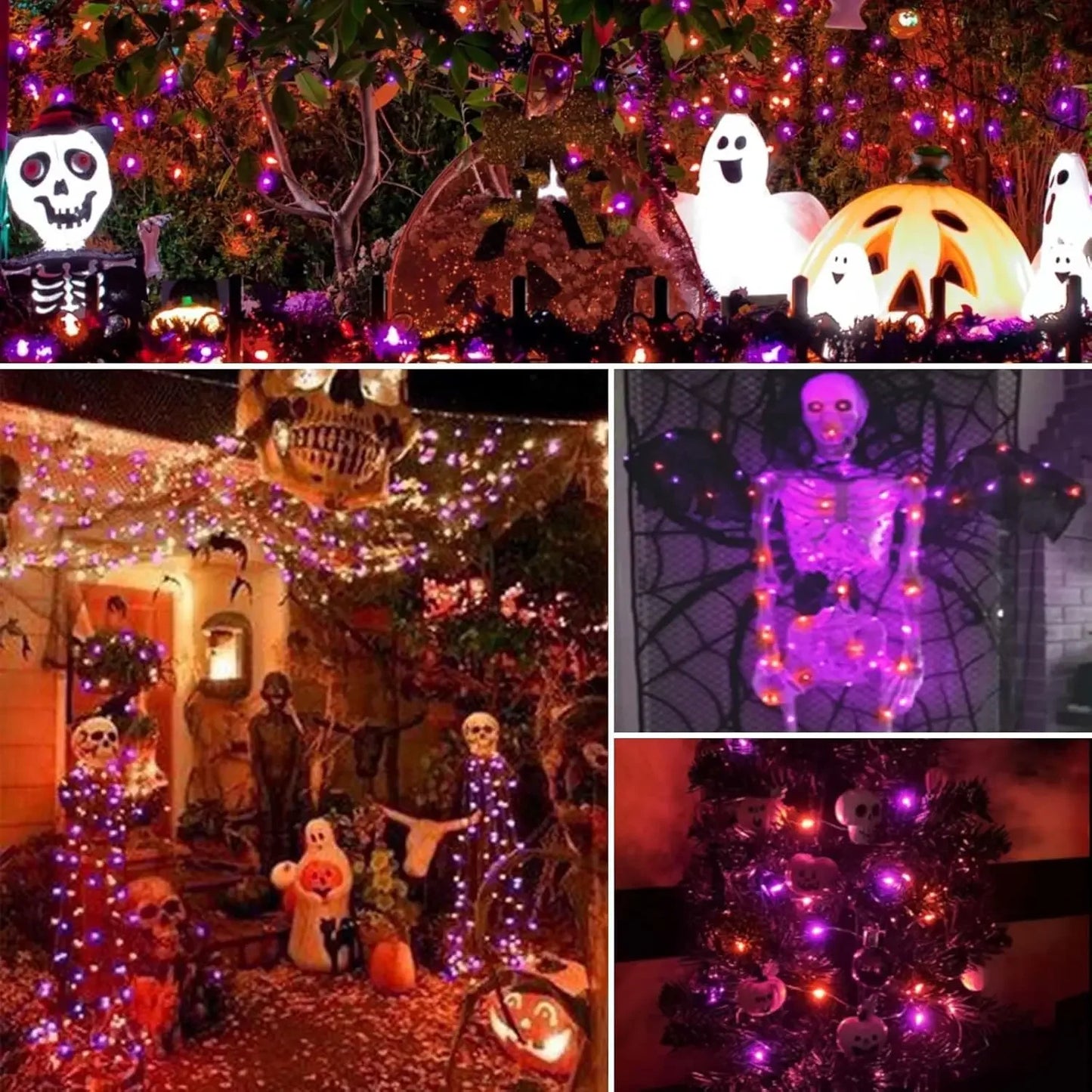 Purple and Orange Fairy String Lights Copper Black Wire Total 100-1200LED USB Fairy Lights With 8 Modes For Halloween Decoration