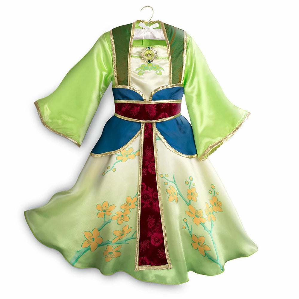 Halloween Girls Mulan Dress Children Fancy Fairy Princess Dress Up Chinese Style Christmas Vintage Green Floral Dresses Hanfu