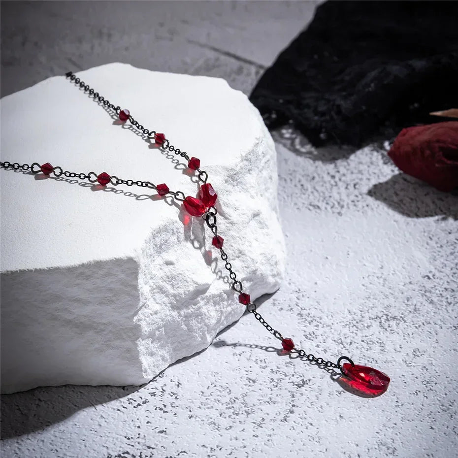 Black Water Drop Crystal Chest Chain Necklace for Women Collares Vintage Sexy Link Choker Y2K Halloween Jewelry Accessories