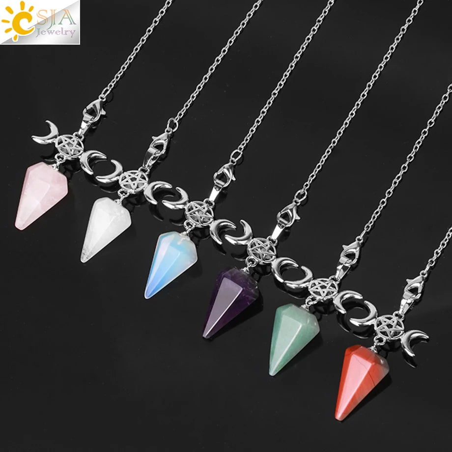 Healing Spiritual Crystal Pendulum Reiki Natural Stone Pendant Cone Penulum Pendulos for Dowsing Divination Healing Jewelry S962