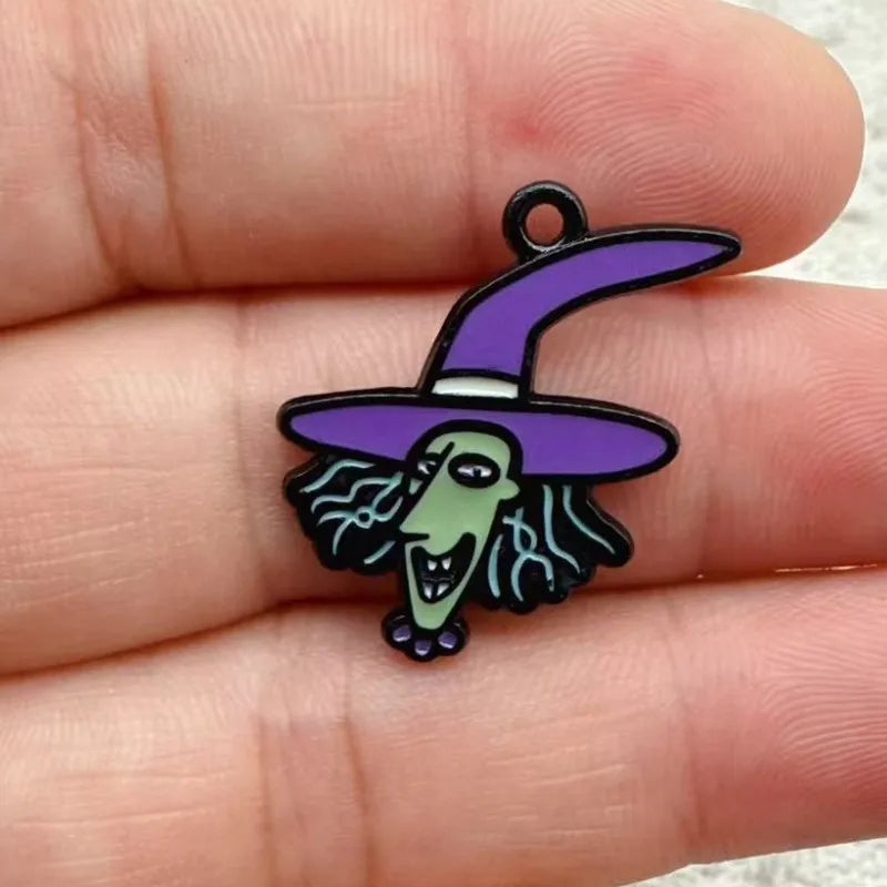 10pcs Halloween Charm Jewelry Accessories Enamel Necklace Earring Pendant Diy Making Supplies Alloy Metal Black Plated