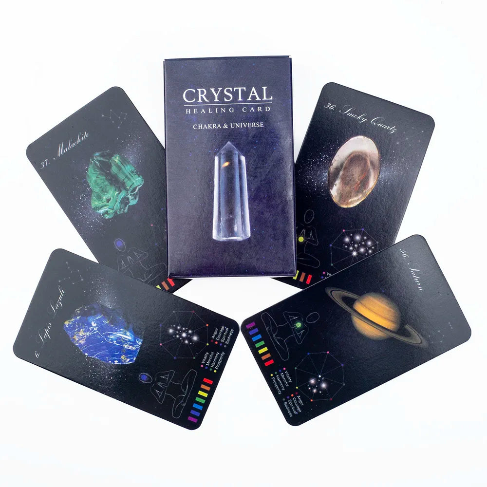 Crystals Healing Cards English Version 60-Card Deck with PDF Guidebook 48 Crystal & 12 Zodiac Cards Board Game for Party