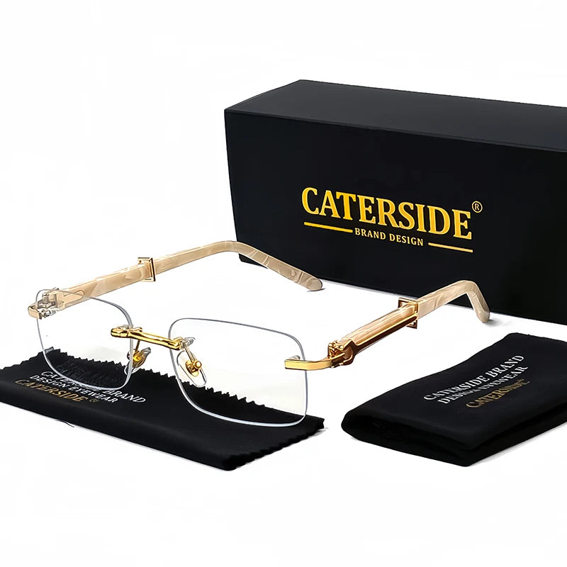 Caterside Small Square Rimless Sunglasses Men Luxury Brand Designer Classic Rectangle Sun Glasses Male UV400