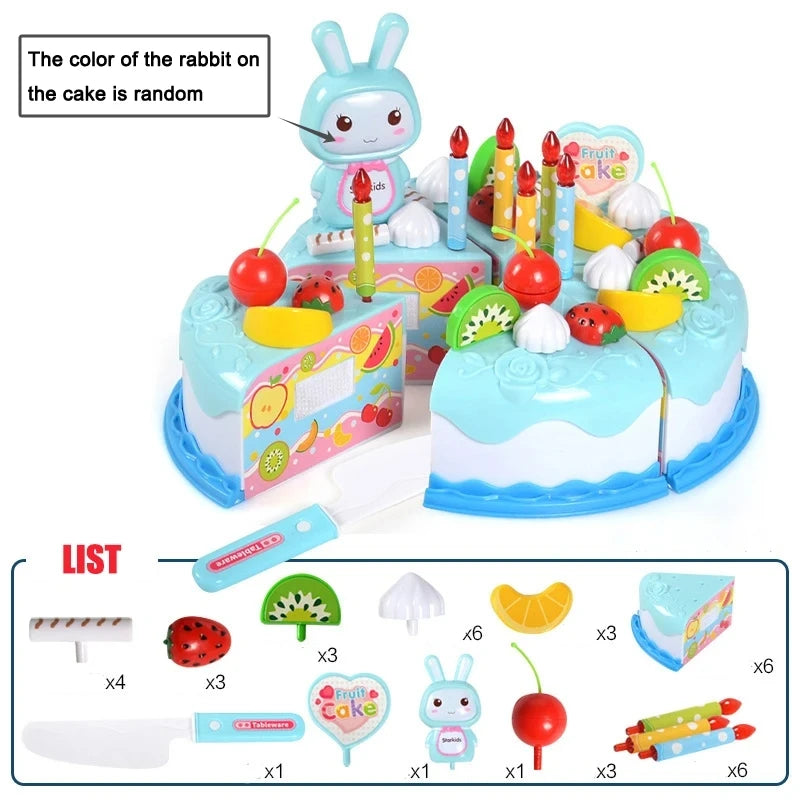 Kids Toy Simulation DIY Birthday Cake Model Kitchen Pretend Play House Cutting Fruit Food Toy for Toddler Children Gift Boy Girl
