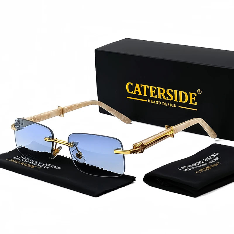 Caterside Small Square Rimless Sunglasses Men Luxury Brand Designer Classic Rectangle Sun Glasses Male UV400
