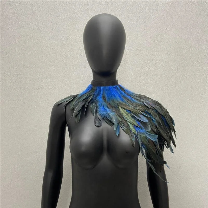 One Shoulder Feather Luxury Scarf Women Snood Gothic Style  Scarve Woman Shawls Punk Party Halloween Performance Show Decoration