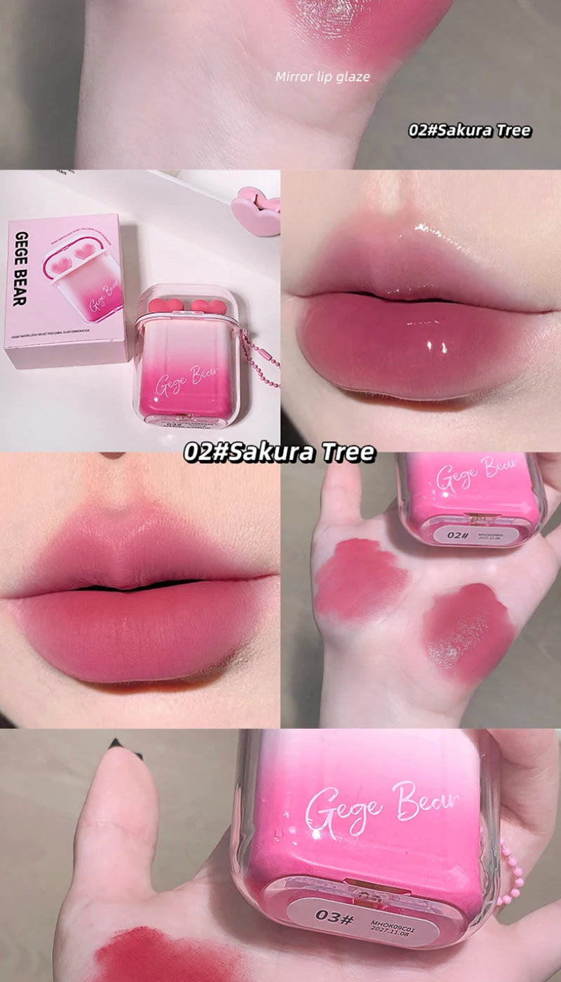 GegeBear Heartfelt Water-Gloss Lip Set:Lasting, Non-Fading Formula for a Natural, Compact, Portable Design Resembling Earbuds