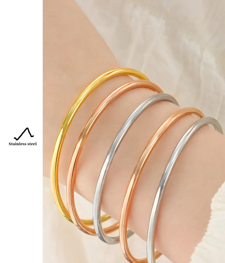 Fadeless Bracelet Bangles For Women Stainless Steel Gold Plated Simple Round Women's Bangle Bracelets Woman Jewelry Accessories
