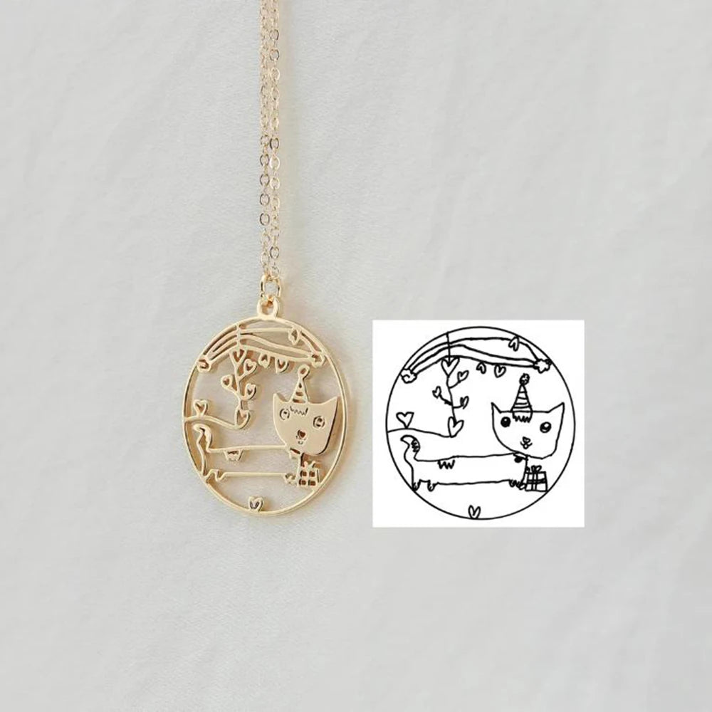 Customized actual children's painting keychain, Personalized photo art work keychain, Dad's memorial gift