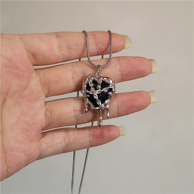 Goth Irregular Heart Cross Vortex Pendant Snake Rope Chain Necklace For Women Men Grunge Y2K 90s Punk Halloween EMO Accessories