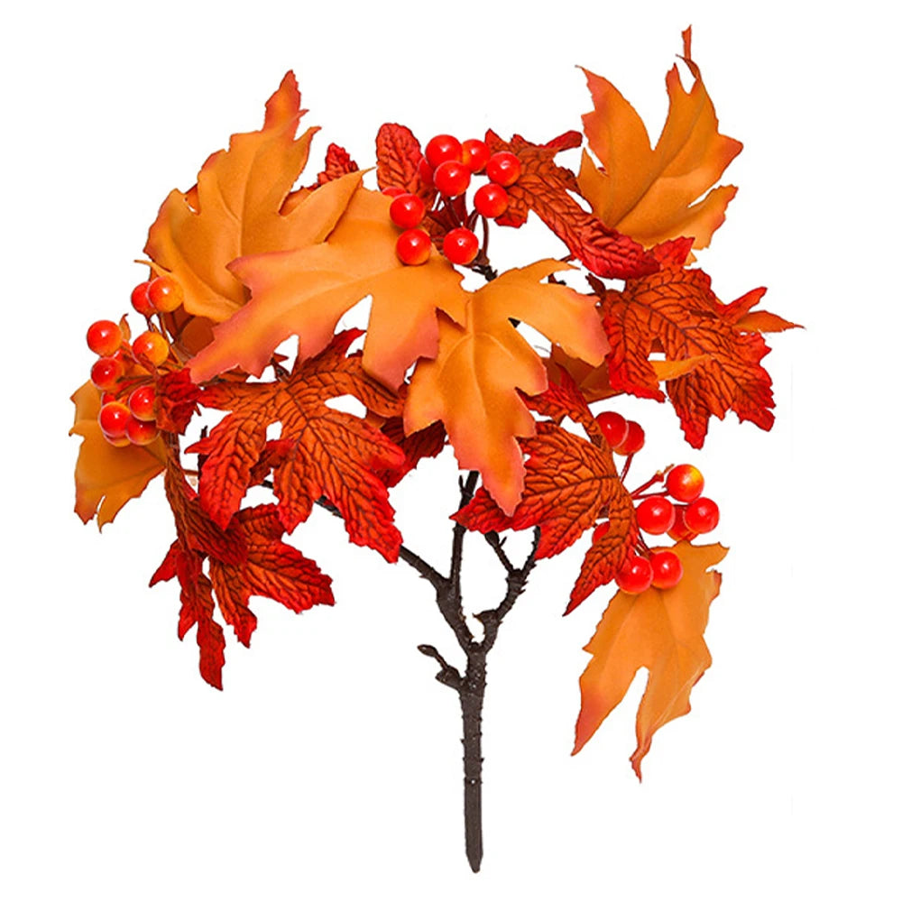 34cm Artificial Maple Leaves Branch Autumn Plants Fake Pinecone Red Berries Silk Leafs for Home Outdoors Halloween  Decor