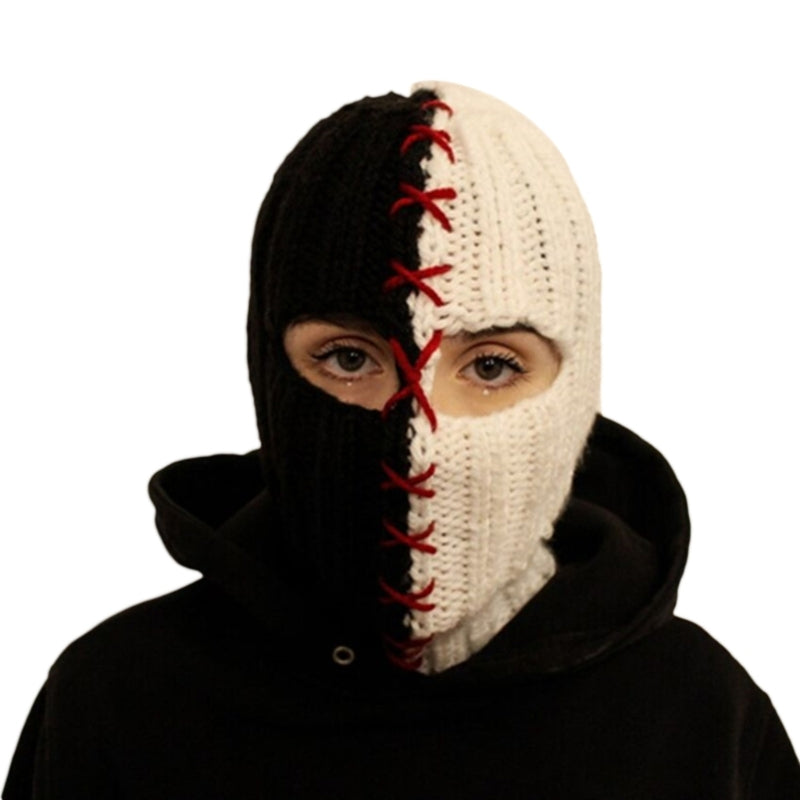 Terrifying Ghost Knitted Winter Balaclava Bucket Hat Full-Head Halloween Cosplay