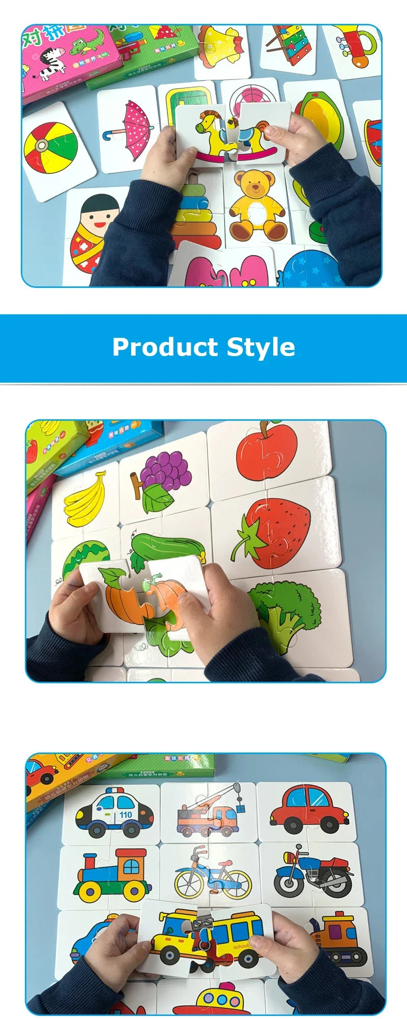 Baby Puzzle Toys for Children Animals Fruit Truck Graph Card Matching Games Montessori Toys for Kids 1 2 3 Years Old Boys Girls