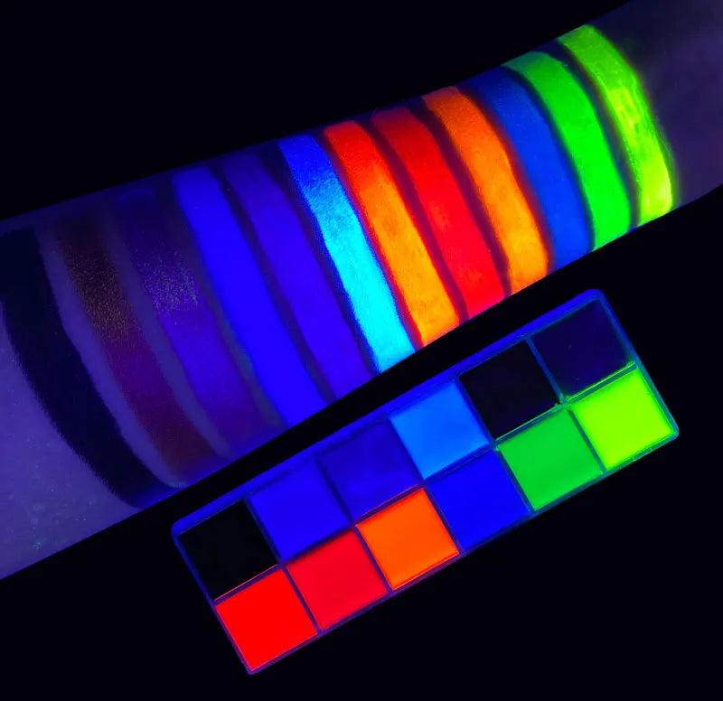 12 Cores UV Glow Paint Fluorescent Neon Oil Face Body Cosmetic Palette for Halloween Party Paint Fancy Dress Kid Cosplay Makeup