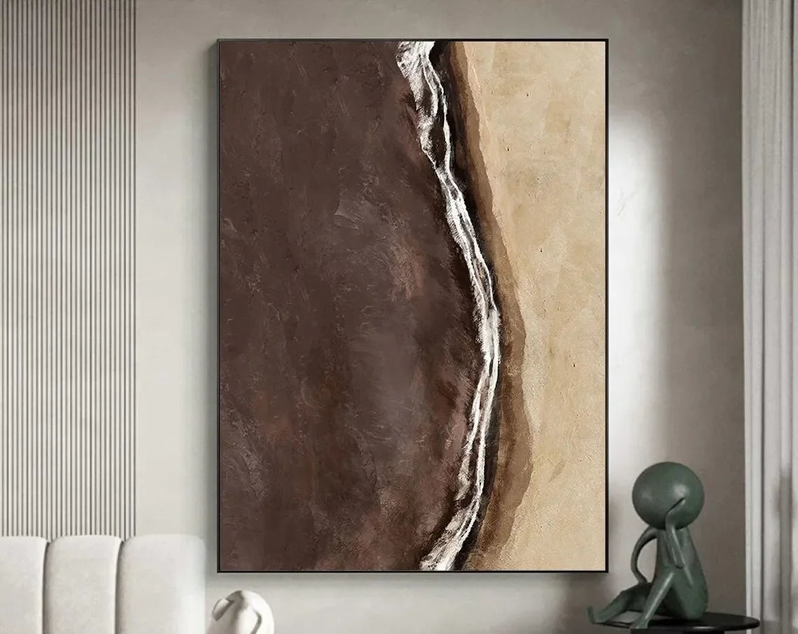 Modern Abstract Artwork  Minimalist Brown Beige Black Texture Painting Scandinavian Design for Home Wall Decor