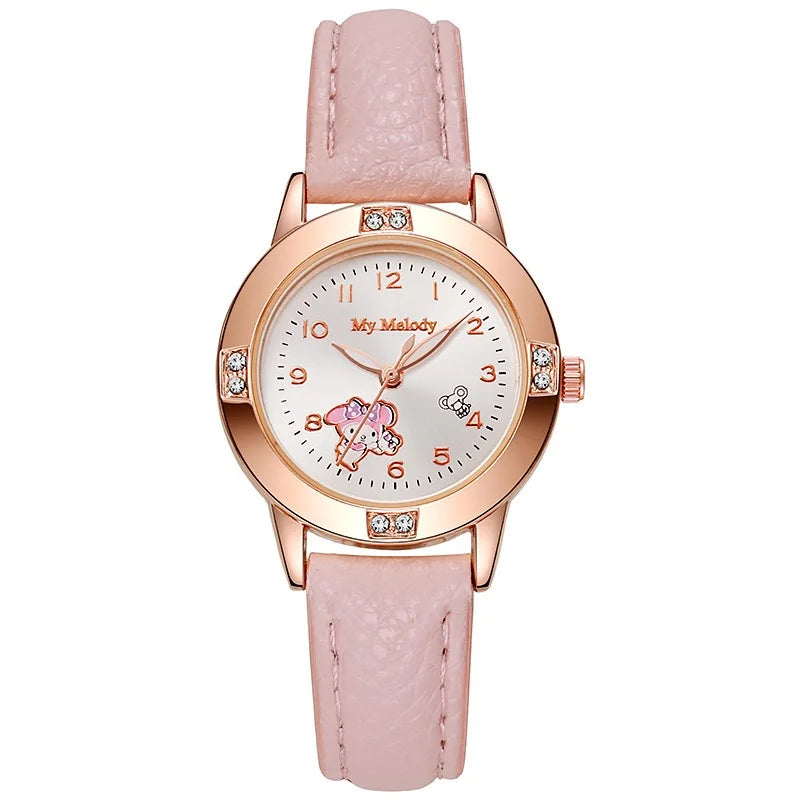 Sanrio Hello Kitty Watches Cinnamoroll Kuromi My Melody Cute Cartoon Rose Gold with Diamond Belt Watch Women's Quartz Watch