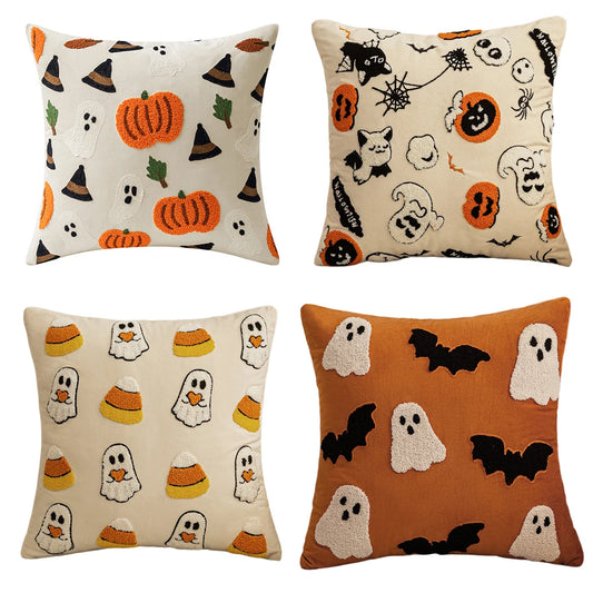 30x50/45x45cm Halloween Embroidery Pillowcase Home Holiday Decoration Sofa Pillow Cover Living Room Plush Orange Cushion Covers