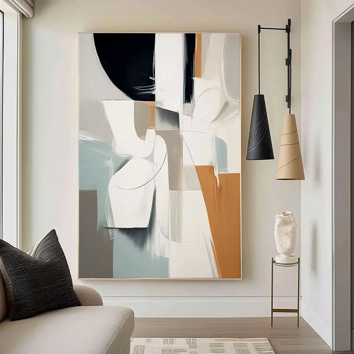 Modern Abstract Artwork  Minimalist Brown Beige Black Texture Painting Scandinavian Design for Home Wall Decor