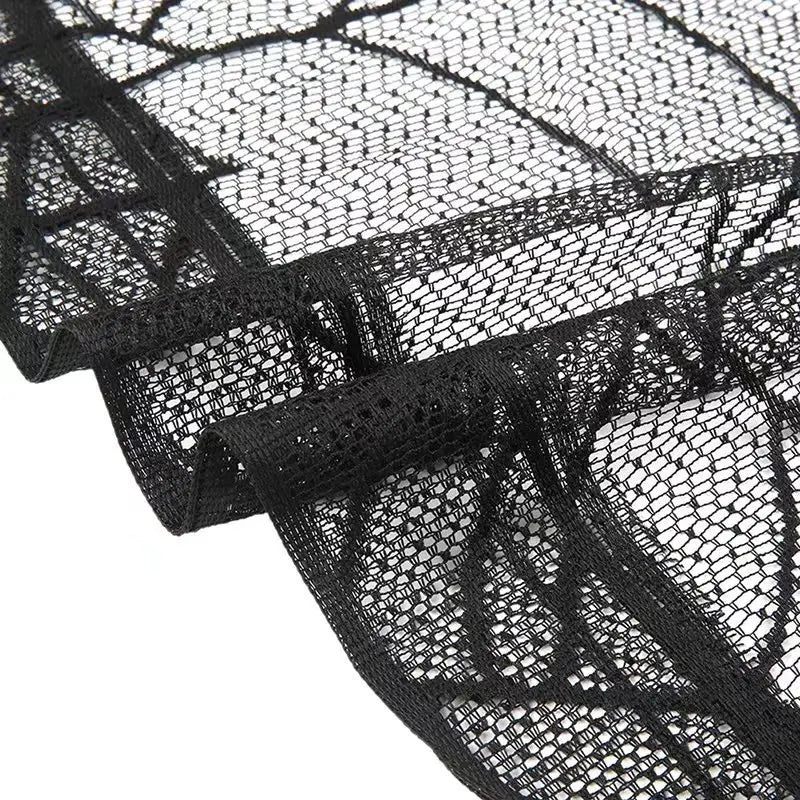 Halloween Lace Curtains Black Bat Tablecloth Hearthstone Scarf Cover Family Room Spider Web Horror Decoration Party Decoration