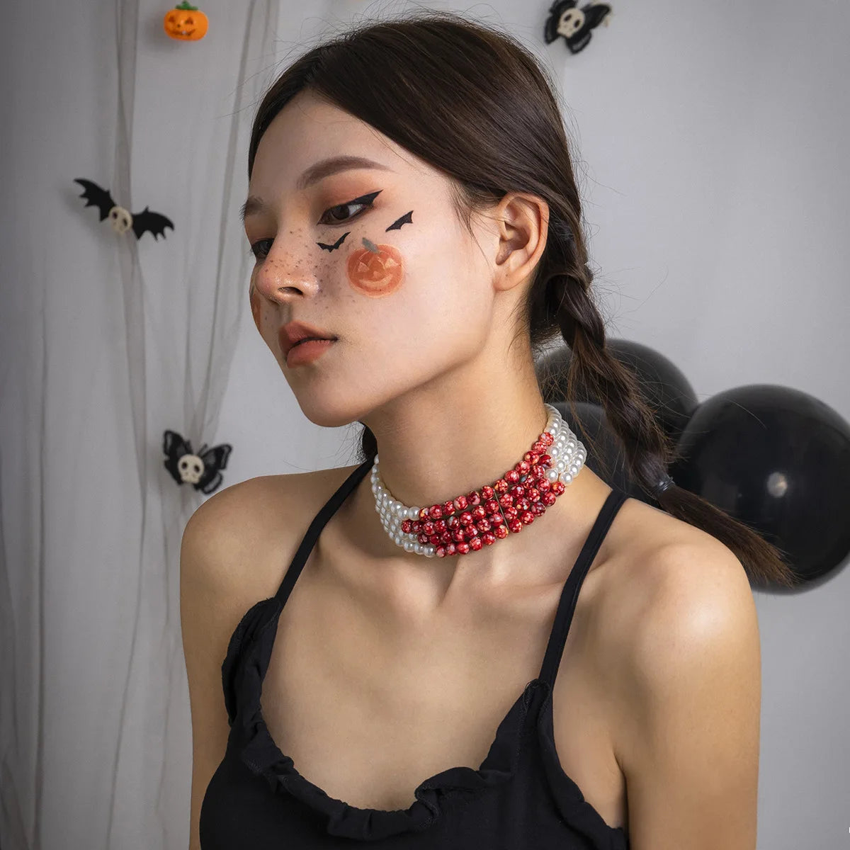 Gothic Blood Drop Fringe Necklace Choker Multi-colored Pearls Beaded Charm Fashion Halloween Party Jewelry Vampire Gifts for Her