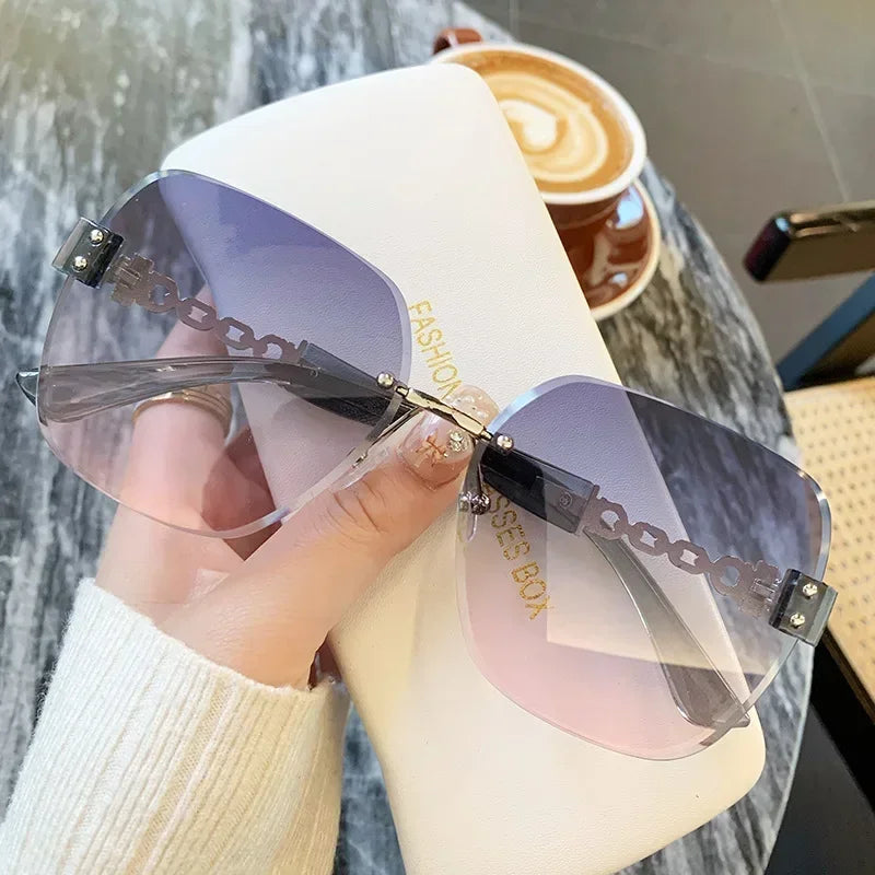 New Square Sunglasses Women Beautiful Brand Designer Colorful Sun Glasses Female Rimless Round Outdoor Eyewear
