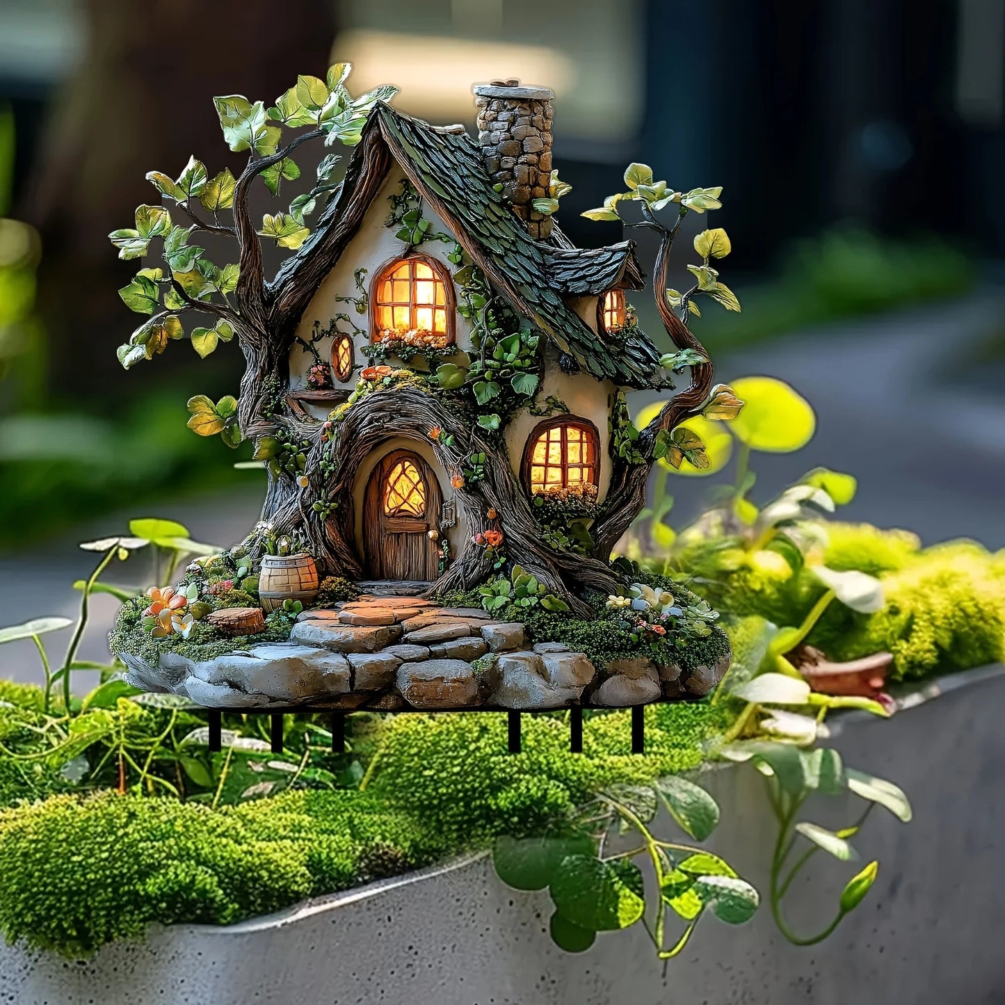 1 Piece 2D Acrylic Bonsai Ground Plug Tree House Shape Outdoor