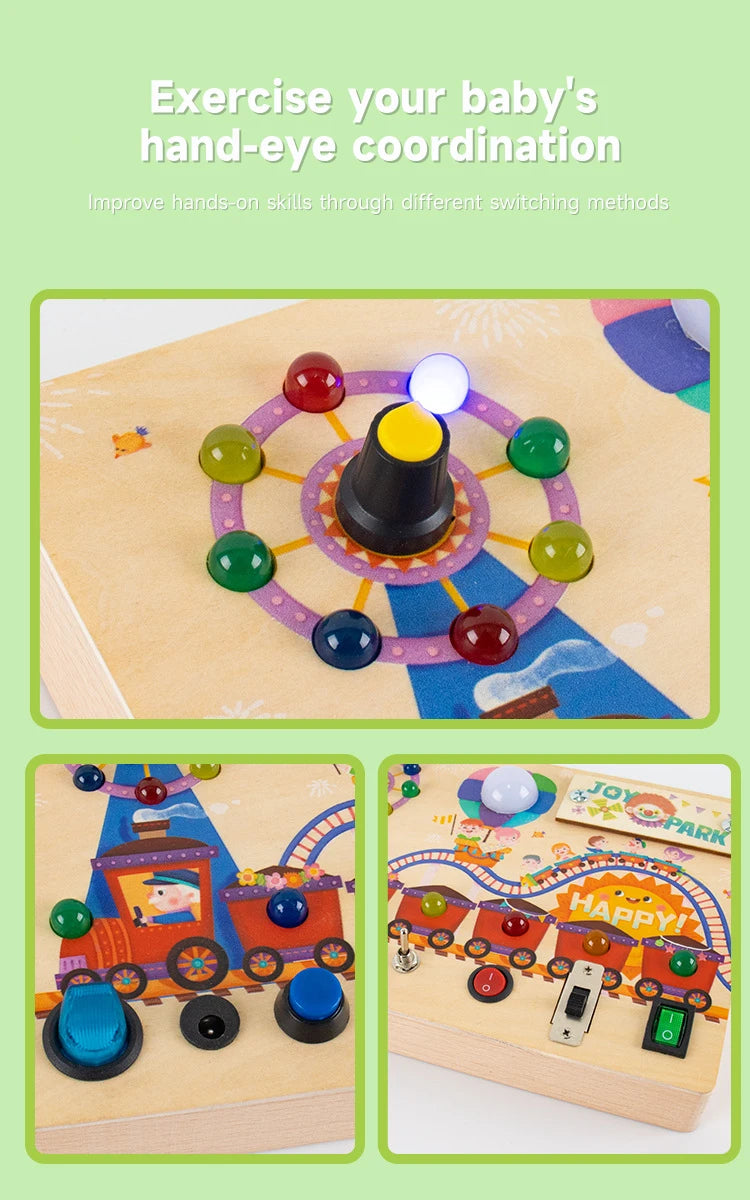 Montessori LED Busy Board Sensory Toys Children Early Education Colour Switch Cognize Toys Recognize Shapes  Objects Toys Gifts