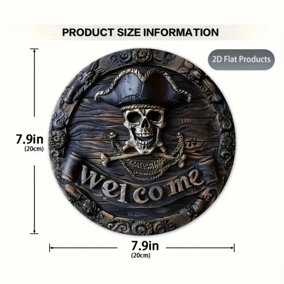 Spooky and Stylish: Pirate Skull Welcome Sign for Unforgettable Decor. Ideal for Halloween Party, a Great Gift Option