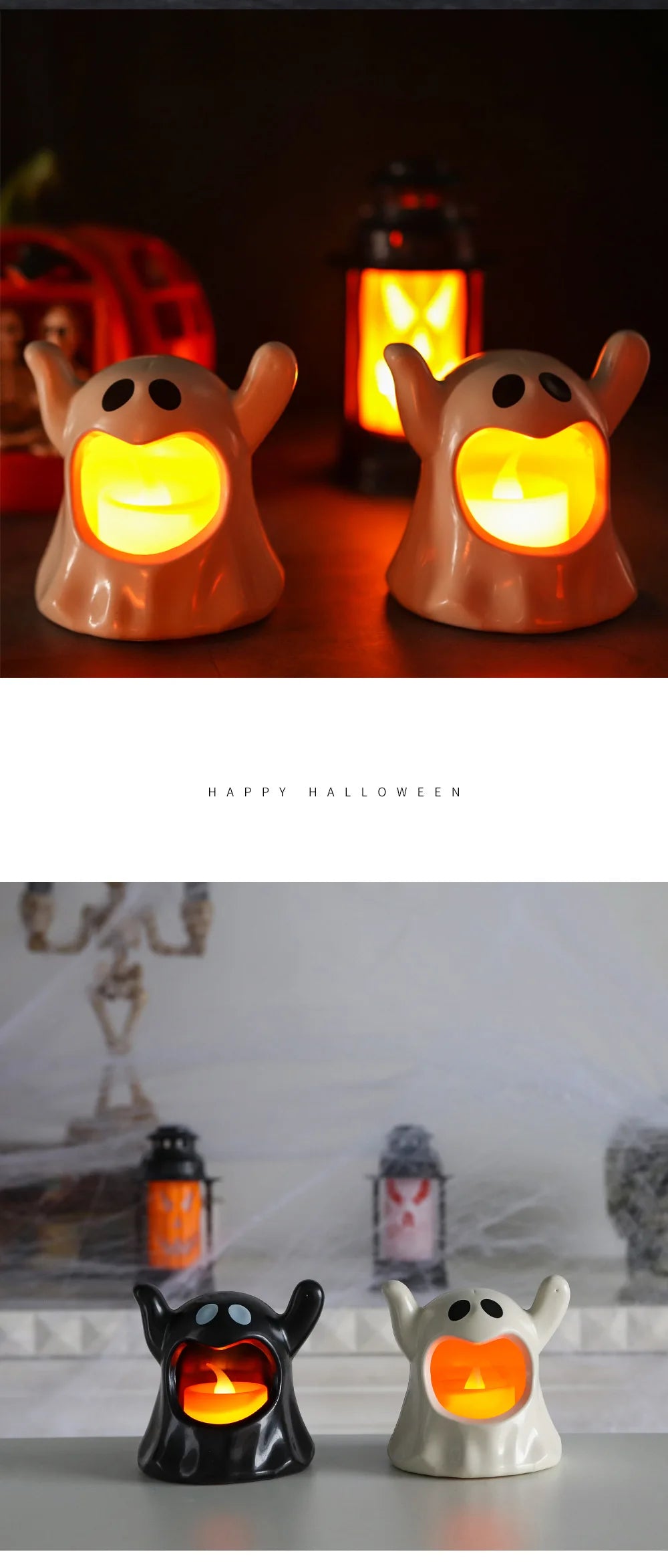 LED Electronic Candle Lights Kawaii Ghost Lights Halloween Scary Atmosphere Ornaments Kid Gift Party Desktop Decoration Props