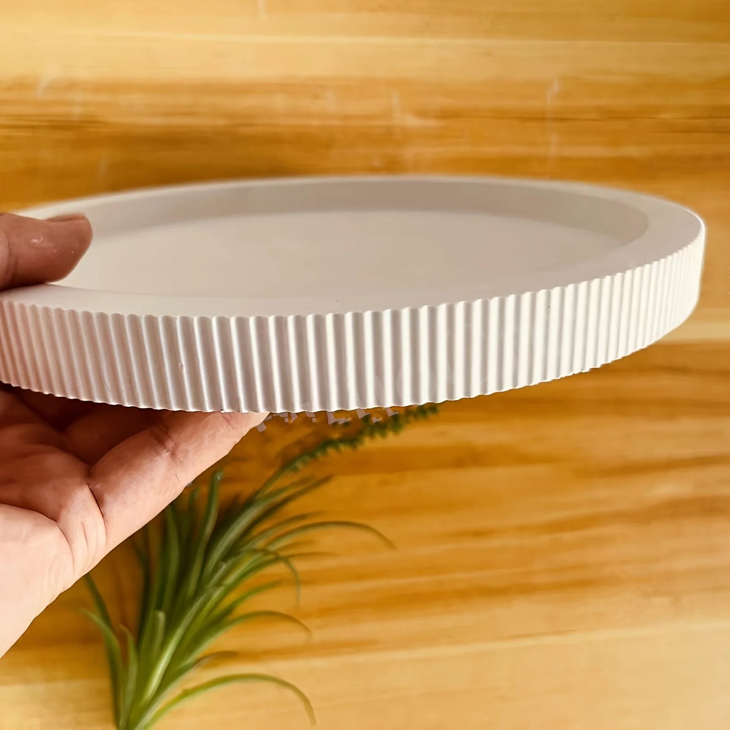 1pc Striped Round Tray Decorative Storage Tray Planter Base Silicone