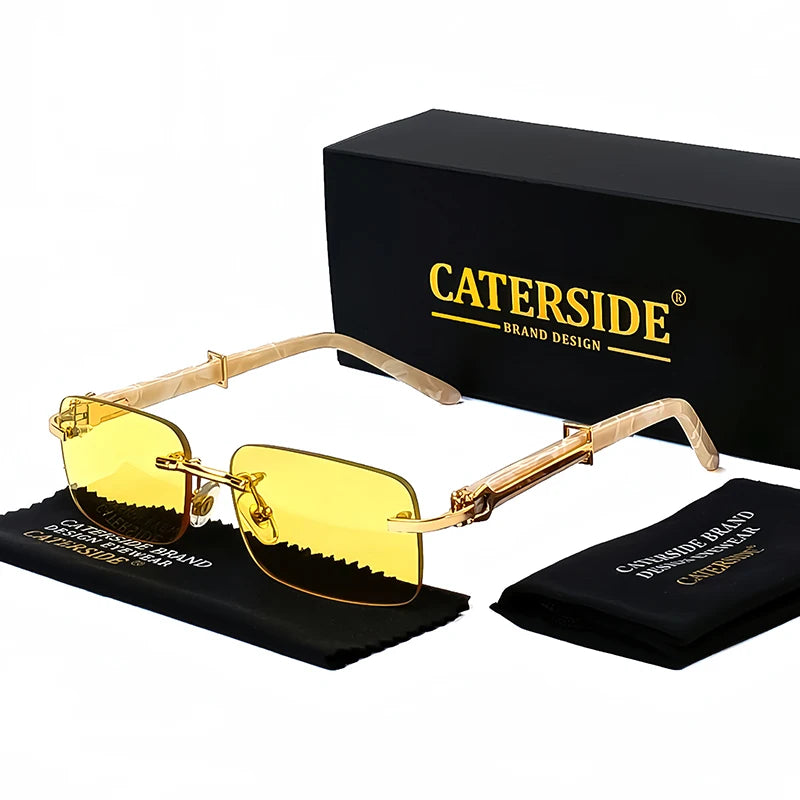 Caterside Small Square Rimless Sunglasses Men Luxury Brand Designer Classic Rectangle Sun Glasses Male UV400