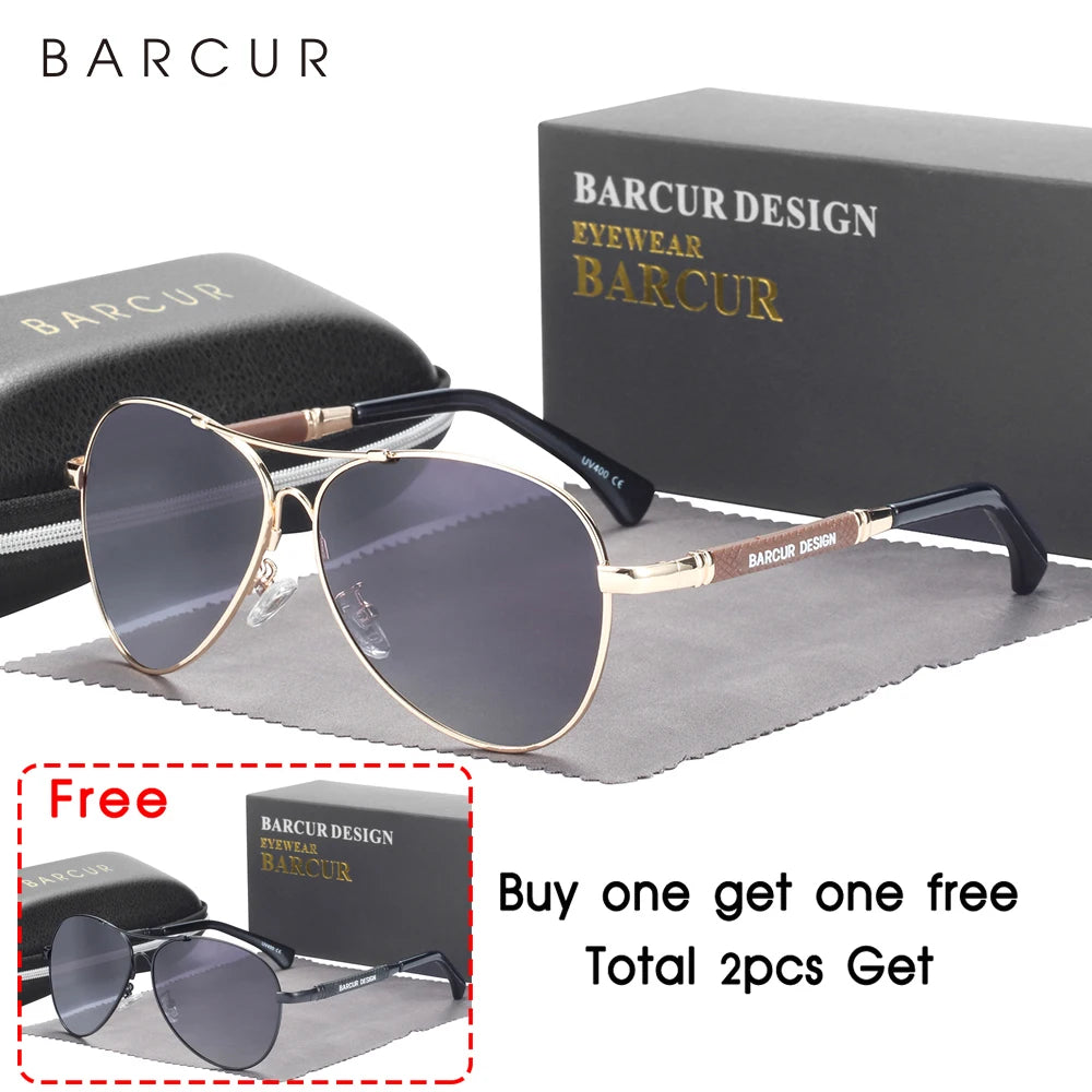 BARCUR Design Memery Frame Sunglasses Polarized For Men Sun Glasses Women Pilot Gradient Lens Eyewear Mirror Shades