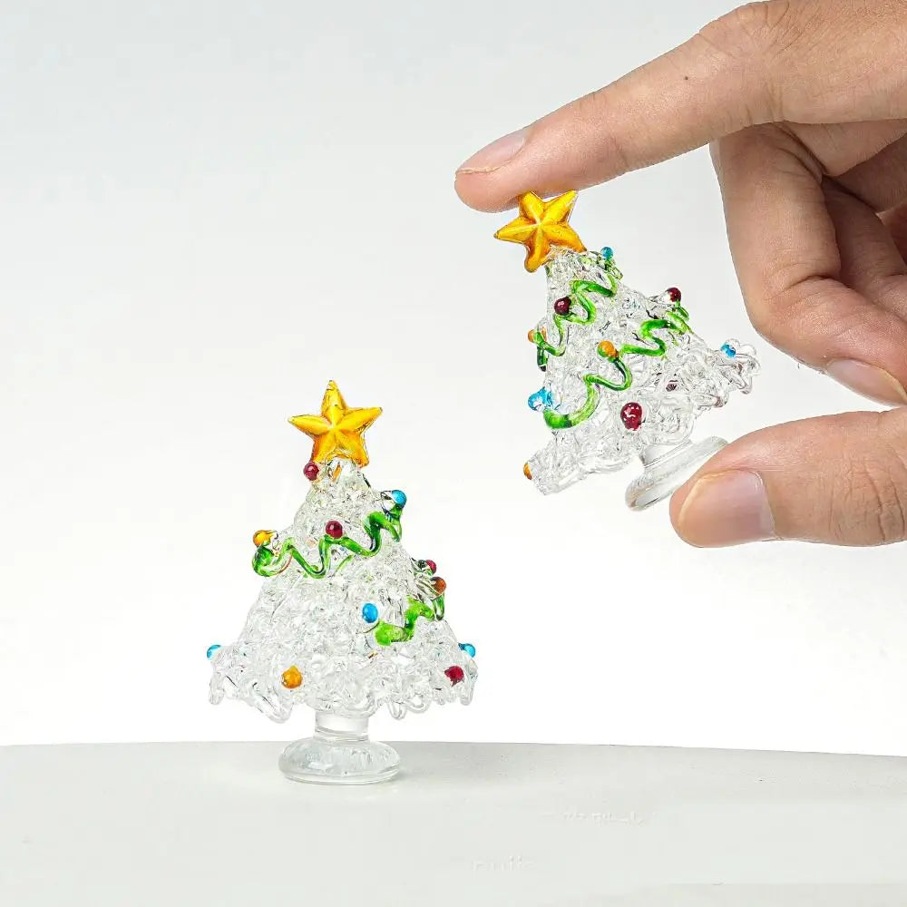 Glass Crystals Christmas Tree Figurine Statue Mini Christmas Tree Miniature Table Ornaments Handmade Crystals Ornaments