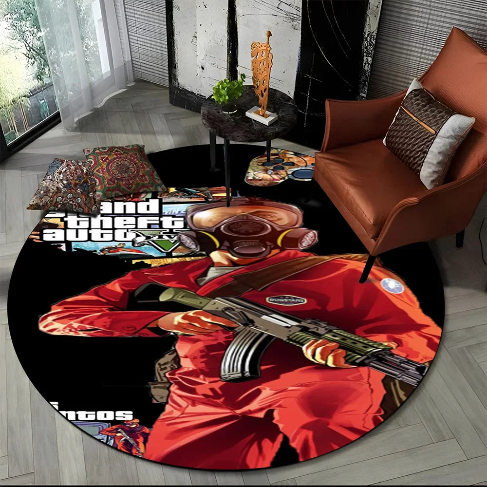 Grand Theft Auto Games GTA  Gamer Round Carpet Rug for Living Room Bedroom Child Playroom Decor,Pet Area Rug Non-slip Floor Mat