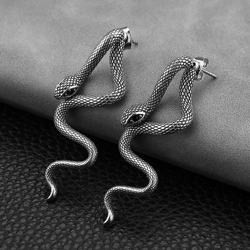1Pair Gothic Snake Long Earrings For Women Girls Hip Hop Punk Detachable Snake Earrings Jewelry Accessories Halloween Gifts