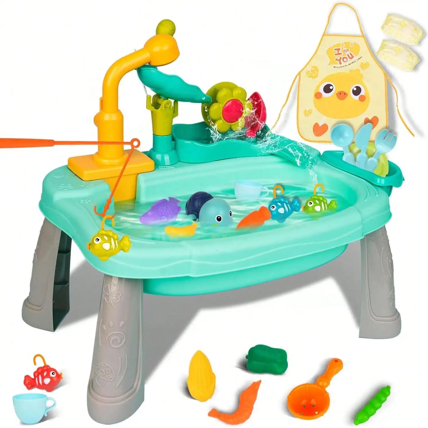 Play Sink With Running Water, Mini Water Table For Toddlers, Upgraded Faucet And Play Dishes, Children Electric Dishwasher Toy