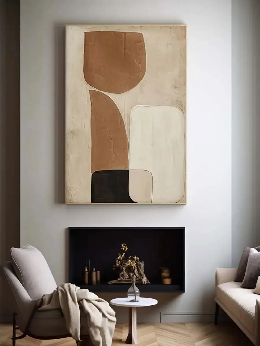 Modern Abstract Artwork  Minimalist Brown Beige Black Texture Painting Scandinavian Design for Home Wall Decor