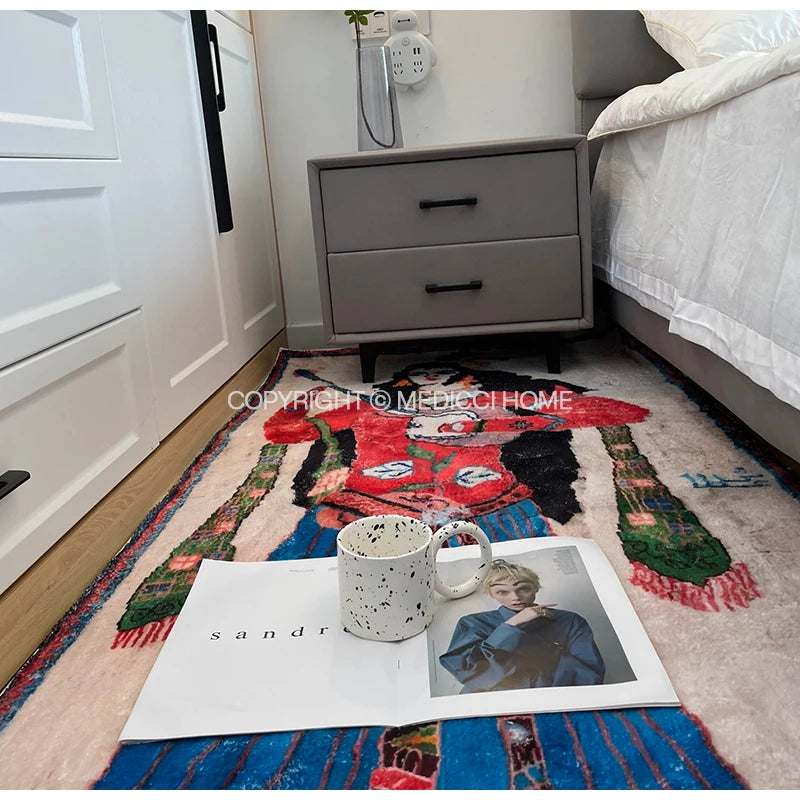 Medicci Home Uyghur Girl Frescoes Retro Blush Area Rug Morroccan Runner Rug Shaggy Accent Carpet Doormat For Bedside Living Room