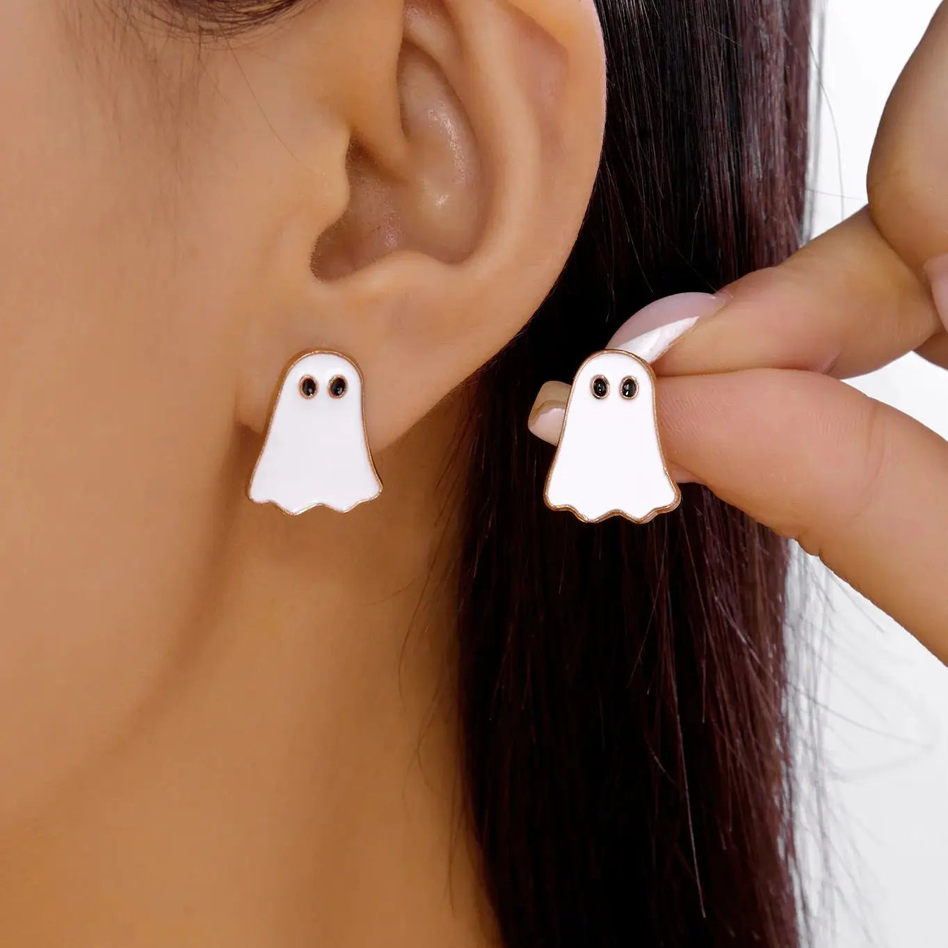 Cute Cartoon White Ghost Dangle Earrings for Women Trendy Creative Funny Monster Earrings Necklace Halloween Jewelry Accessories