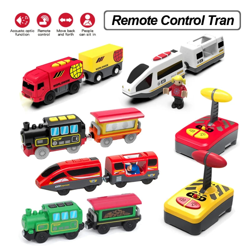 Toy Cars For Boys Remote Control Kids Electric Train Toy Set Compatible With Wooden Track Railway Children's Toys Gifts W01