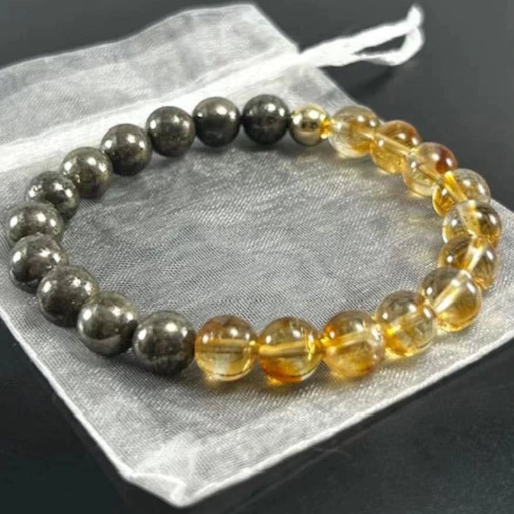 Ruberthen 8 MM Pyrite Citrine Healing Crystal Bracelet Mens Womens Powerful Healing Gemstone Bracelet