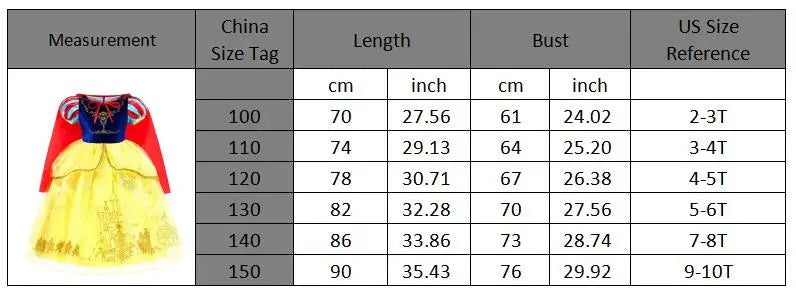 Snow White Costume For Girls Halloween Cosplay Disguise Princess Clothes Snow White Vestidos Party Dress