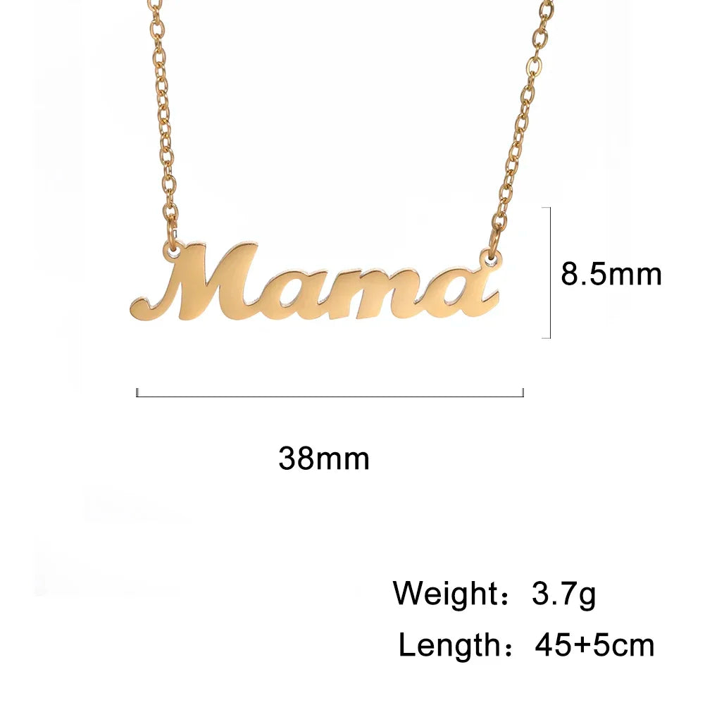 Skyrim Mama Letter Pendant Necklace for Women Stainless Steel Neck Chain Choker Trendy Family Jewelry Mother's Day Gift for Mom